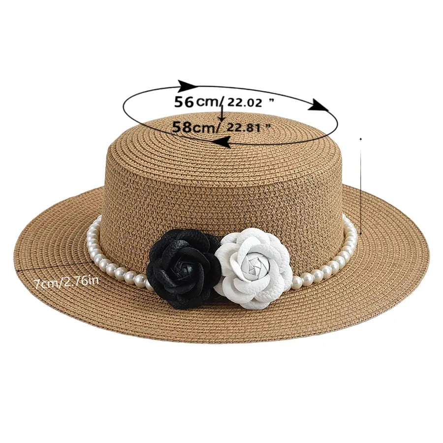 Pearls & Roses Summer Raffia Boater Hat