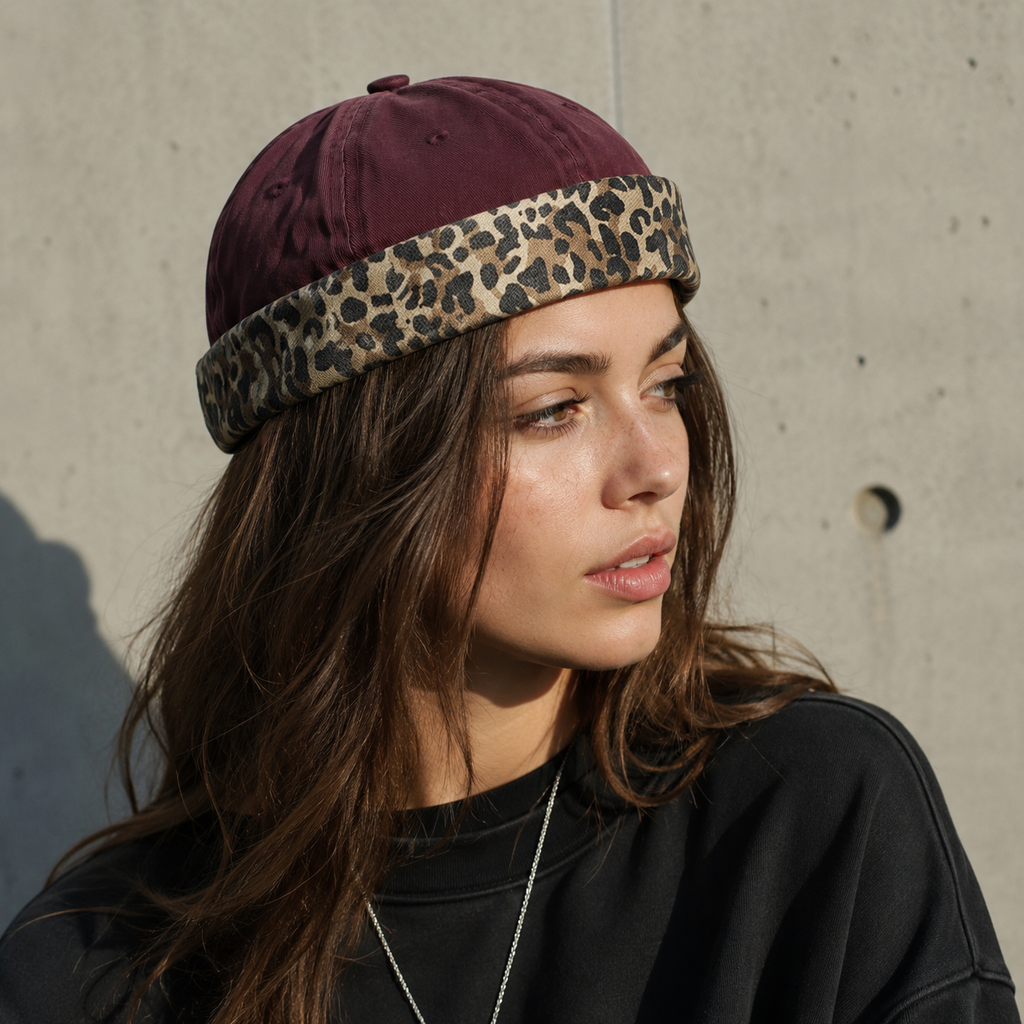 Leopard Brimless Cap – Adjustable Cotton Docker Style Hat for Summer Sun