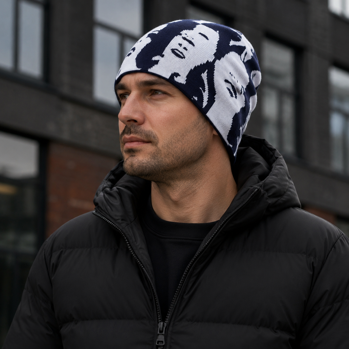 Winter Skully Beanie – Cotton Acrylic Elastic Fit Face Print Hat for Cold Weather