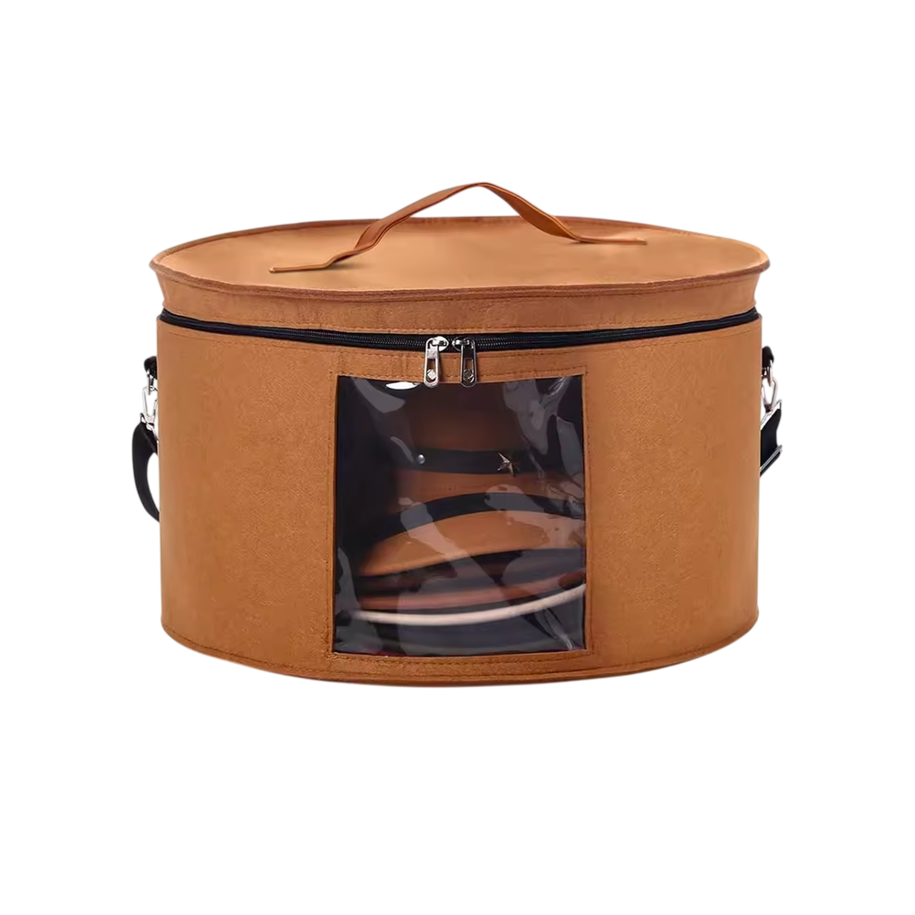 Round Hat Storage Box, Large Felt Organizer with Clear Window