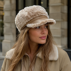 Plush Leather Baseball Cap – Women's Adjustable 8-Panel Winter Hat With Soft Lining