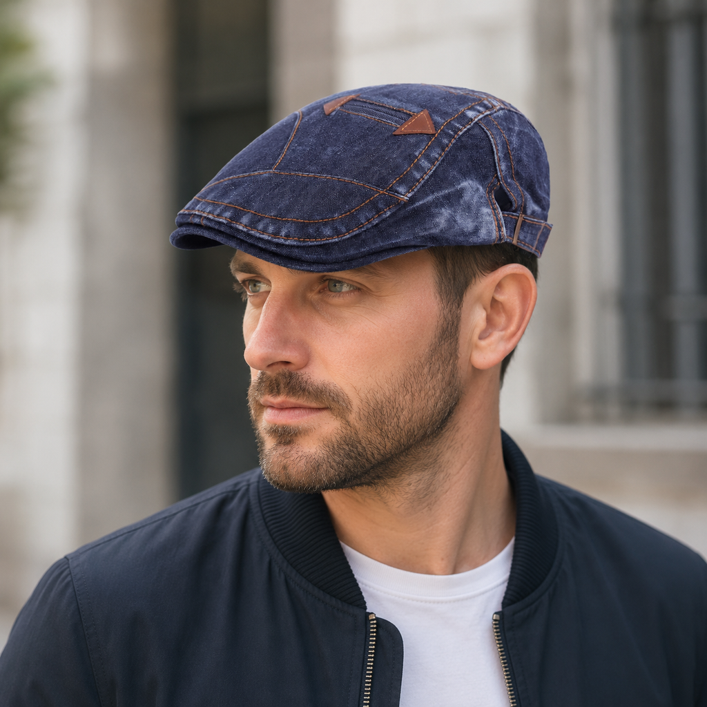 Denim Flat Cap – Adjustable Classic Cotton Hat For Men & Women, Breathable Headwear