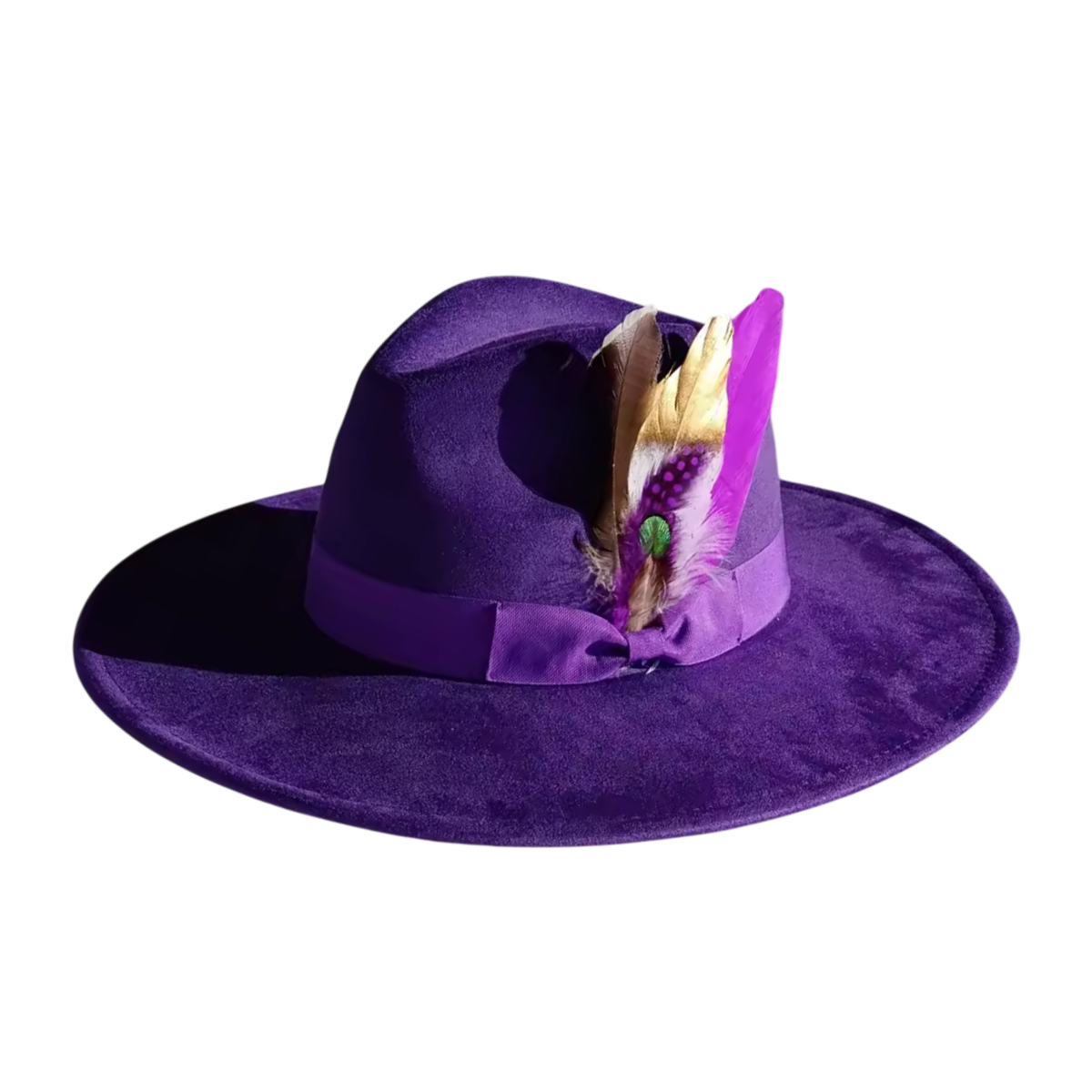 Purple Feather Fedora Hat, Purple Feather Suede Fedora
