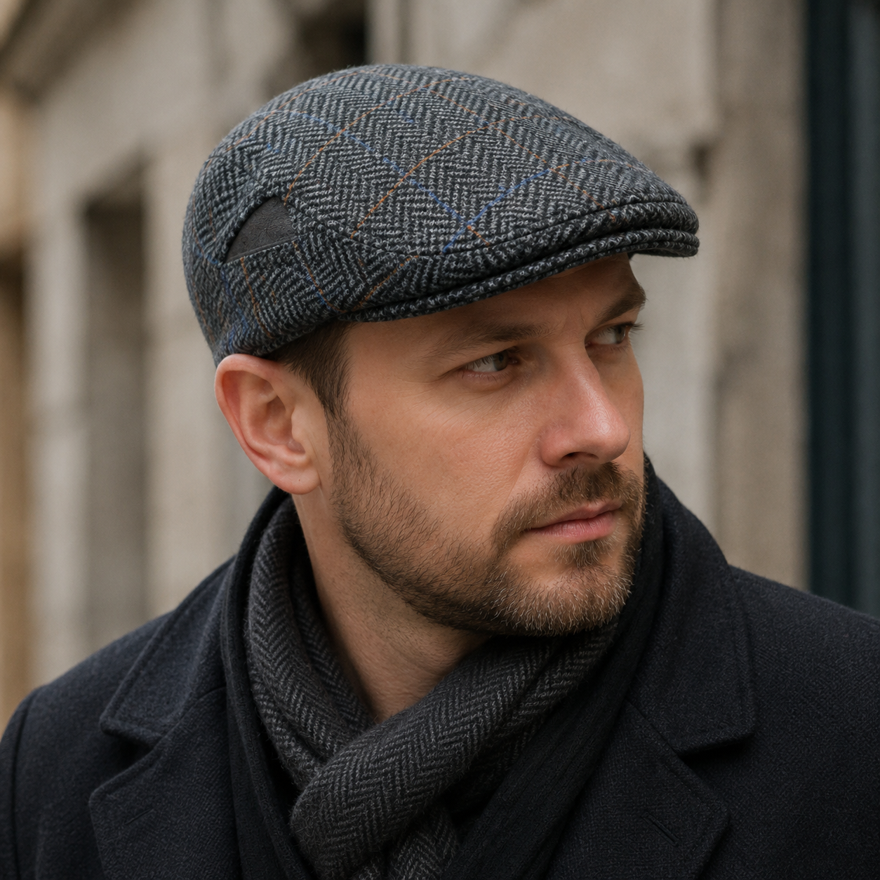 Wool Flat Cap – Classic Herringbone Plaid Hat With Breathable Cotton Sweatband