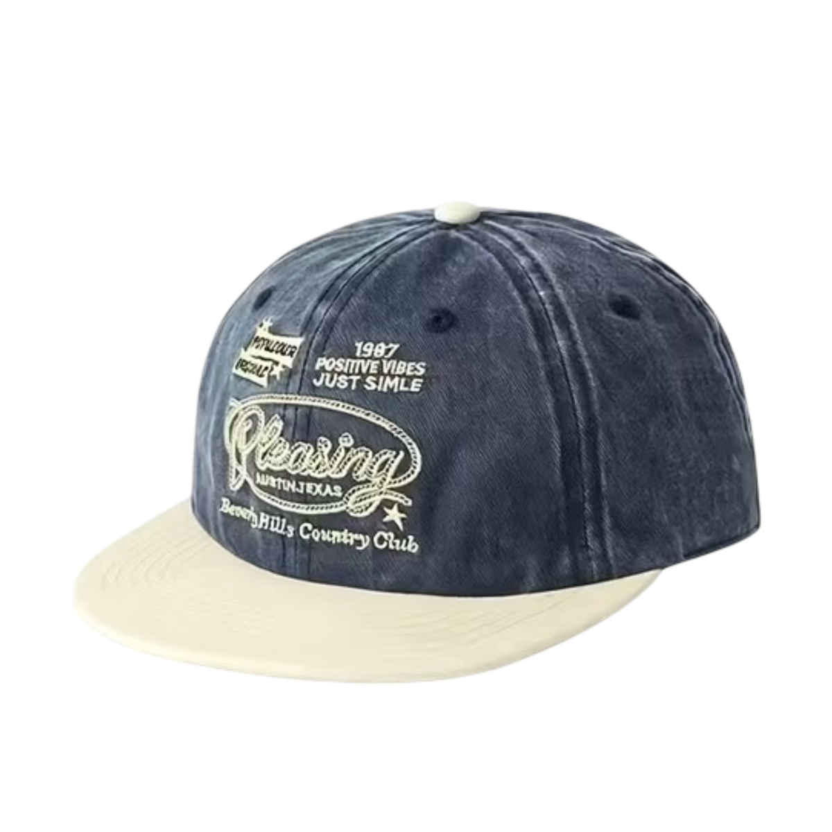 Vintage Washed Embroidered Flat Brim Baseball Cap – Unisex