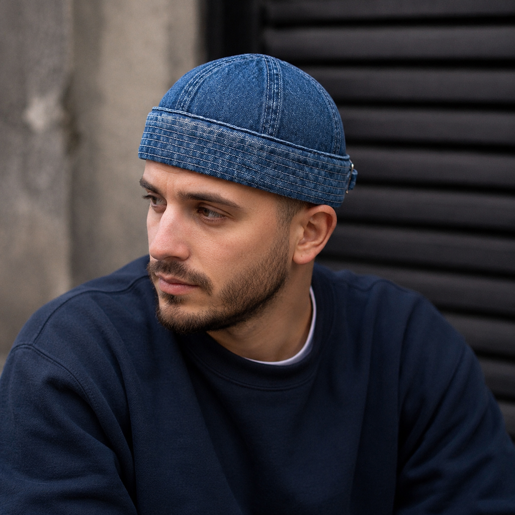 Denim Docker Cap – Classic Blue Adjustable Cotton Hat For Men & Women