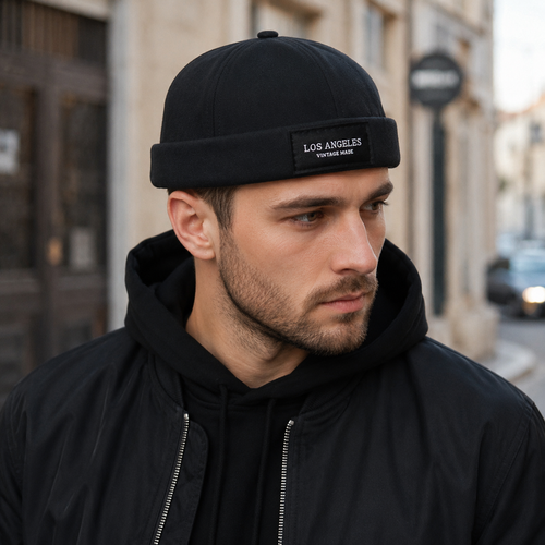 Brimless Docker Cap – Adjustable Acrylic Vintage Embroidered Dock Hat