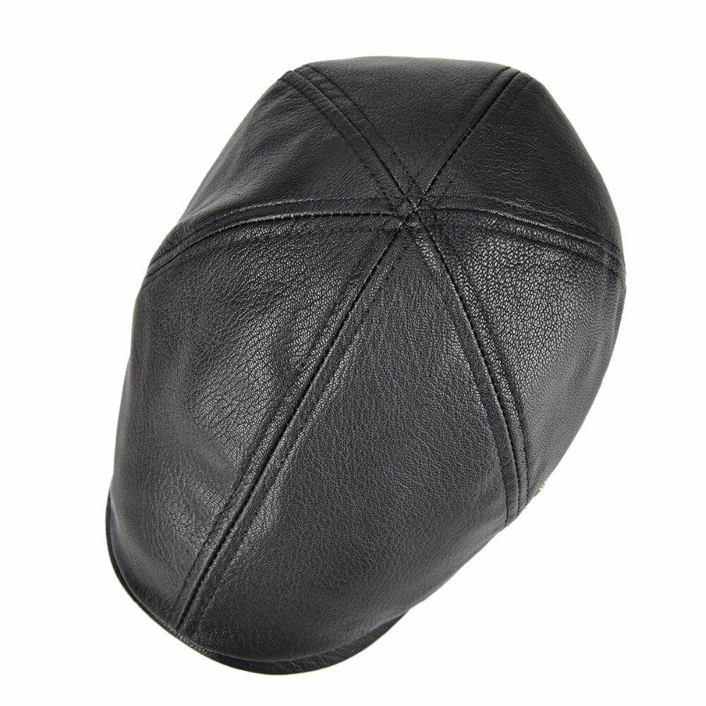 Men’s Leather Flat Cap – Classic Solid Color Ivy Hat