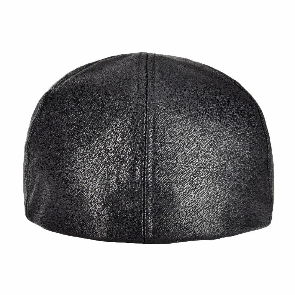 Men’s Leather Flat Cap – Classic Solid Color Ivy Hat
