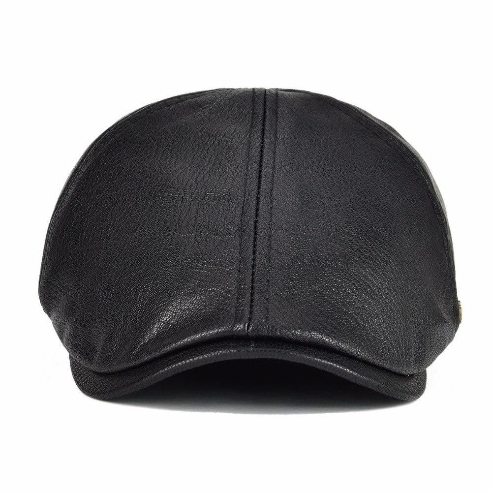 Men’s Leather Flat Cap – Classic Solid Color Ivy Hat