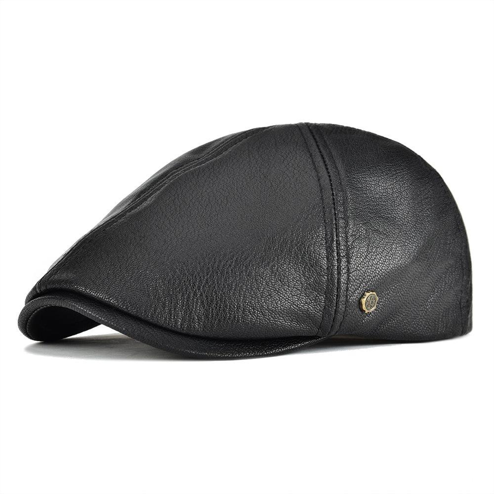 Men’s Leather Flat Cap – Classic Solid Color Ivy Hat
