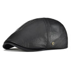Men’s Leather Flat Cap – Classic Solid Color Ivy Hat