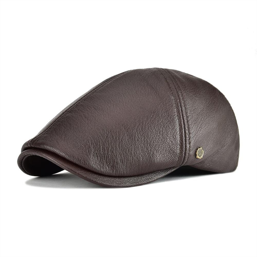 Men’s Leather Flat Cap – Classic Solid Color Ivy Hat