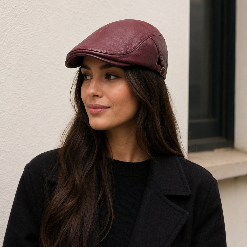 Leather Duckbill Cap – Adjustable Vegan Leather Hat With Cotton Sweatband