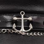 Anchor Black Leather Sailor Cap