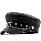 Anchor Black Leather Sailor Cap