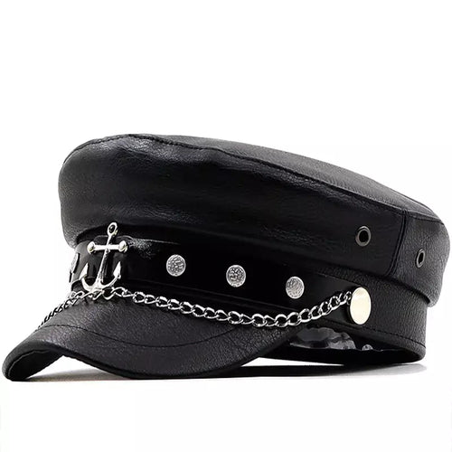 Black Leather Sailor Cap