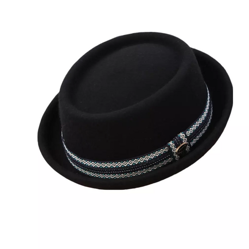 Black Wool Porkpie Hat side view