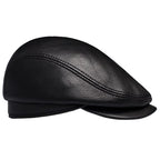 Atlanta Black Genuine Leather Earflaps Flat Cap