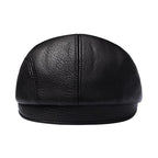 Atlanta Black Genuine Leather Earflaps Flat Cap