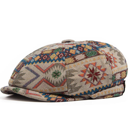 Beige Aztec Newsboy Cap