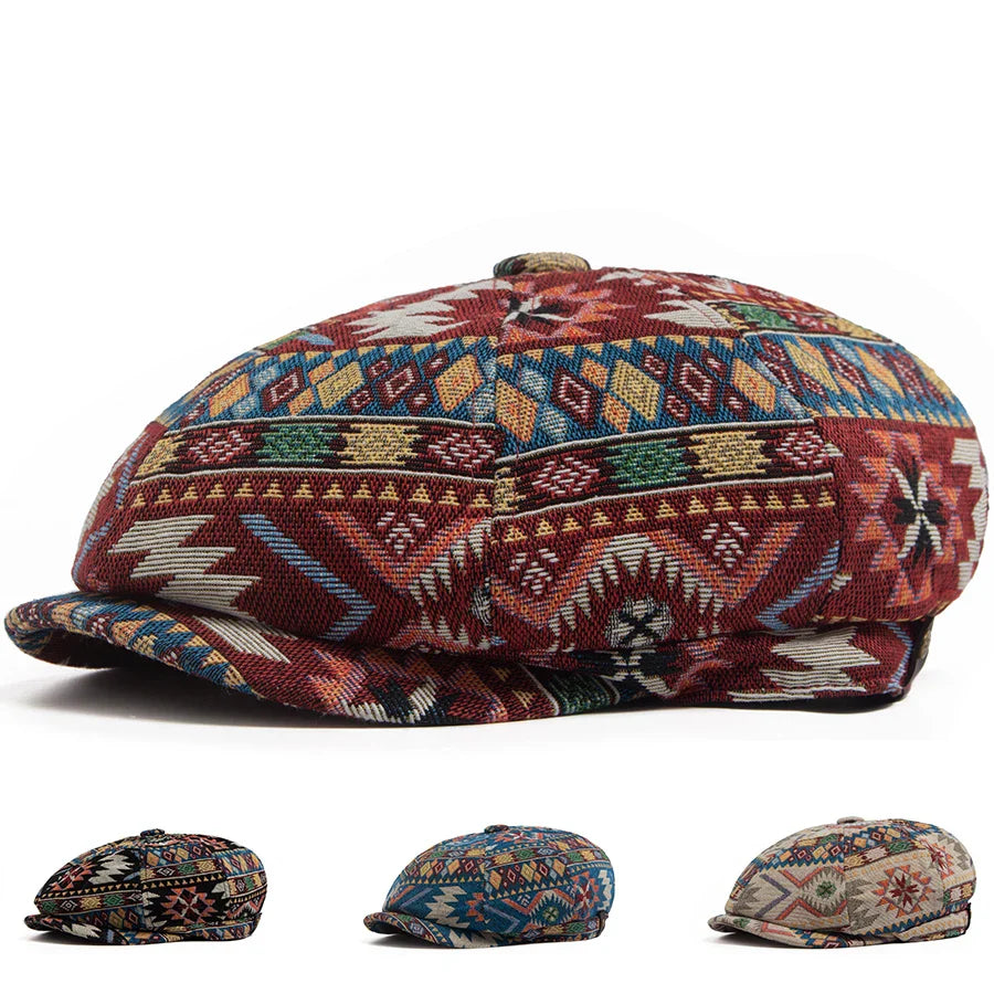 Aztec Bohemian Geometric Newsboy Cap