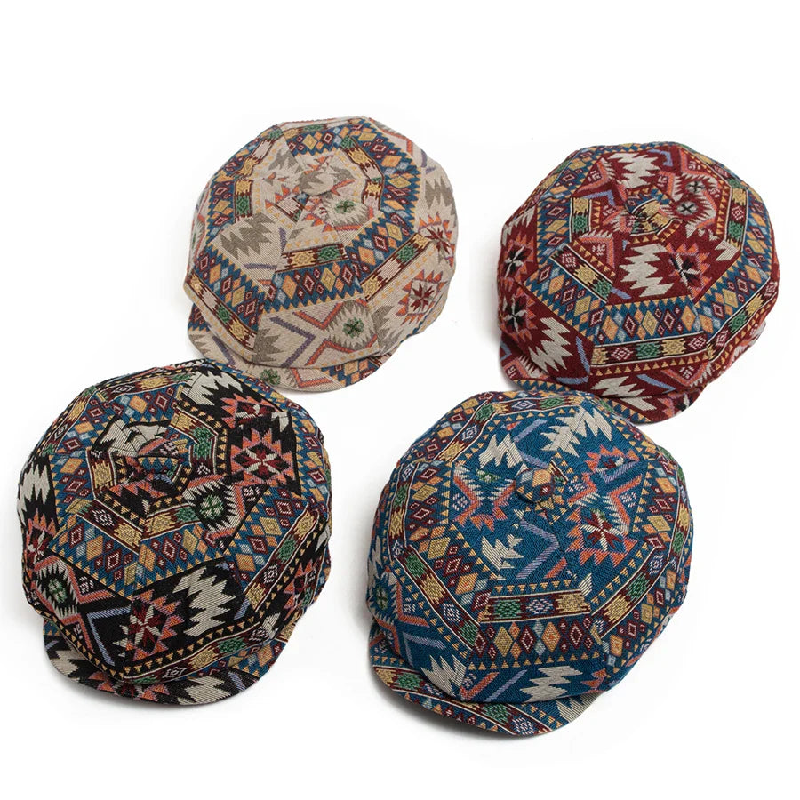 Aztec Bohemian Geometric Newsboy Cap