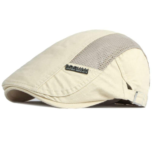Beige Breathable Cotton Flat Cap
