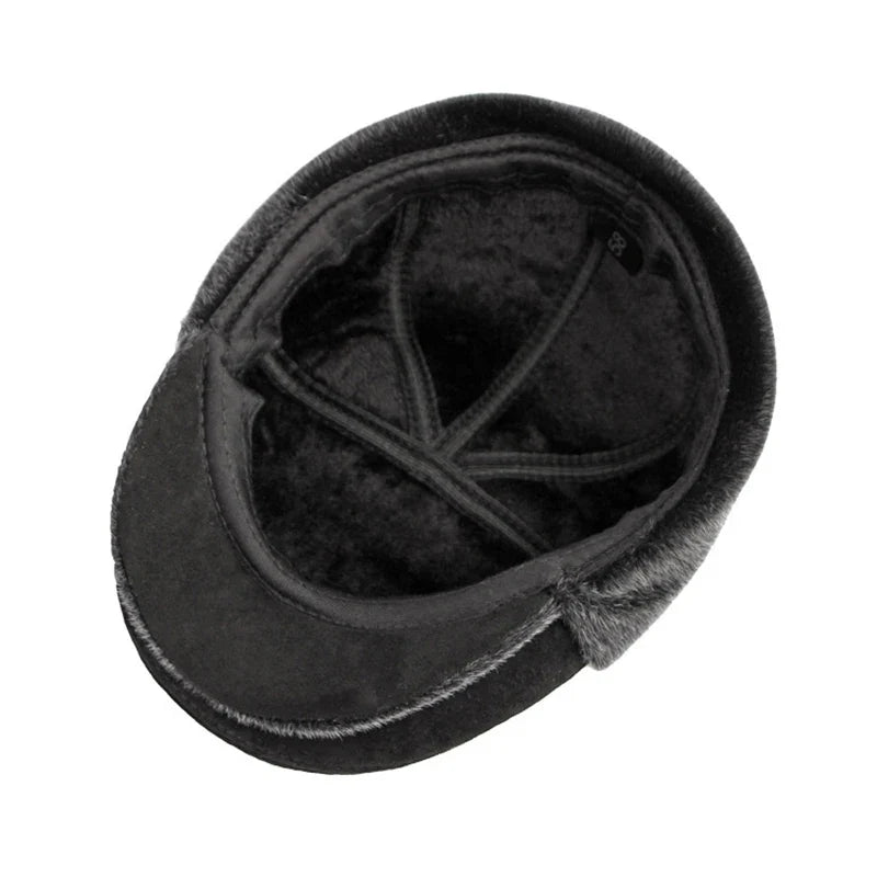 Belfast Winter Earflaps Black Fur Flat Cap