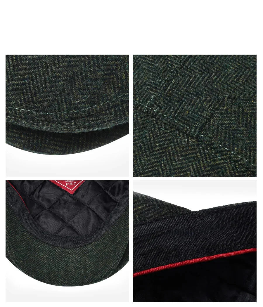 Bellamy Wool Herringbone Flat Cap