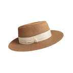 White and khaki straw porkpie hat – classic porkpie hat
