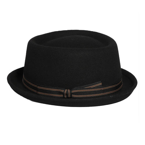 Black Wool Porkpie Hat front view