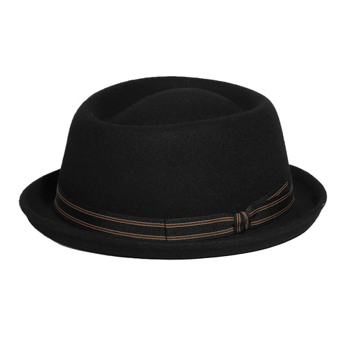 Black Wool Porkpie Hat side view