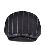 Berlin Striped Black Genuine Leather Flat Cap