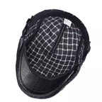 Berlin Striped Black Genuine Leather Flat Cap