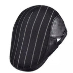 Berlin Striped Black Genuine Leather Flat Cap
