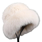 Bernadotte Woman Winter Natural Rabbit Fur Beanie Bucket Hat