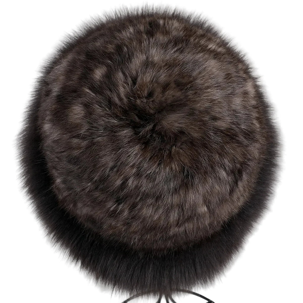 Bernadotte Woman Winter Natural Rabbit Fur Beanie Bucket Hat