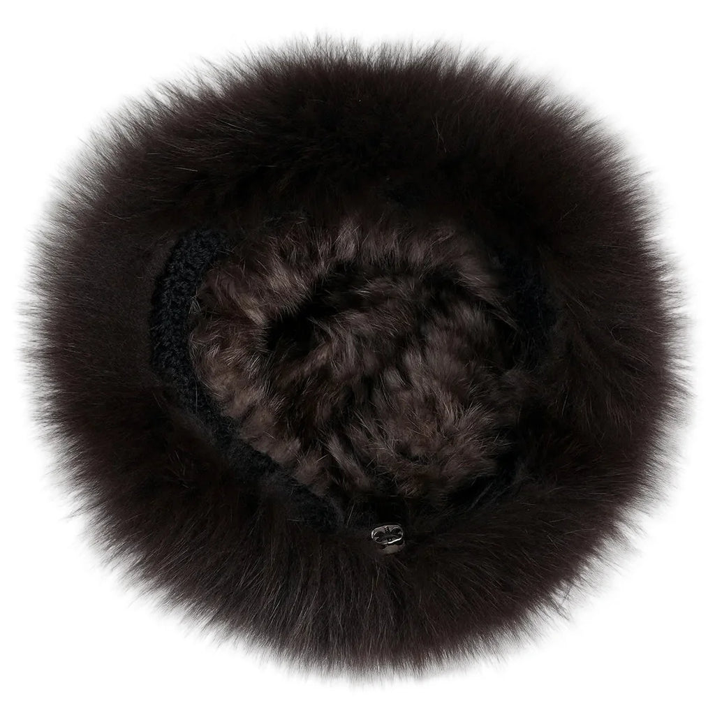 Bernadotte Woman Winter Natural Rabbit Fur Beanie Bucket Hat