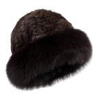 Bernadotte Woman Winter Natural Rabbit Fur Beanie Bucket Hat