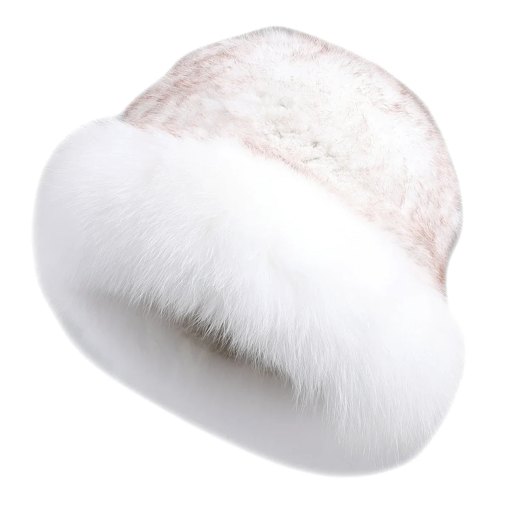 Bernadotte Woman Winter Natural Rabbit Fur Beanie Bucket Hat