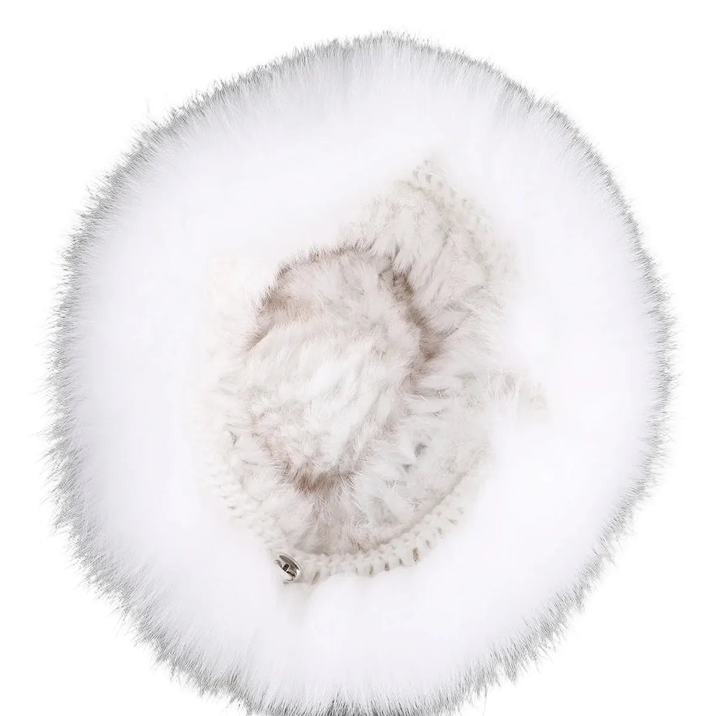 Bernadotte Woman Winter Natural Rabbit Fur Beanie Bucket Hat