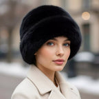 Bernadotte Woman Winter Natural Rabbit Fur Beanie Bucket Hat