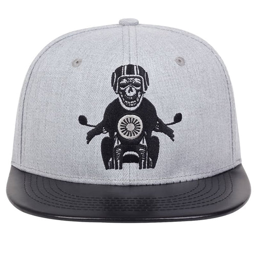 Gray Biker Skull Snapback front view