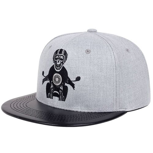 Gray Biker Skull Snapback back view