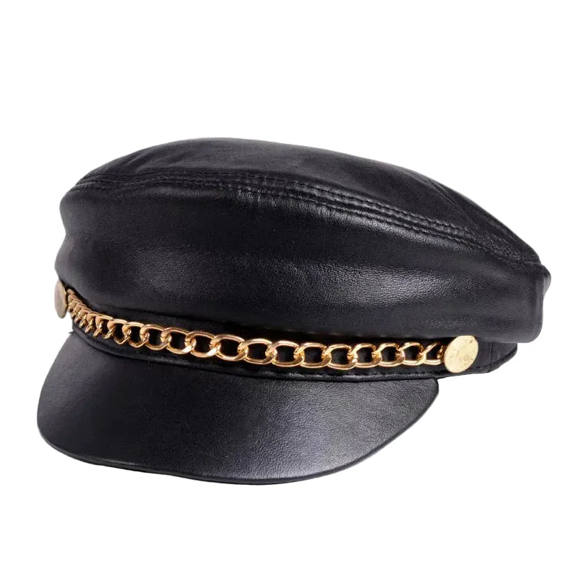 Billings Black Genuine Leather Sailor Cap