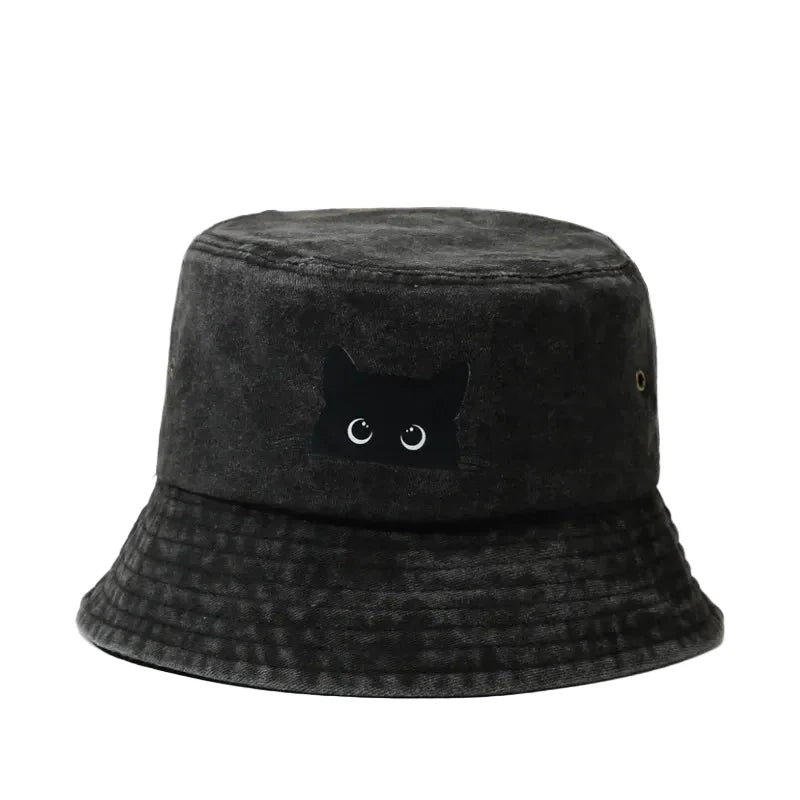 Black Cat Washed Cotton Bucket Hat