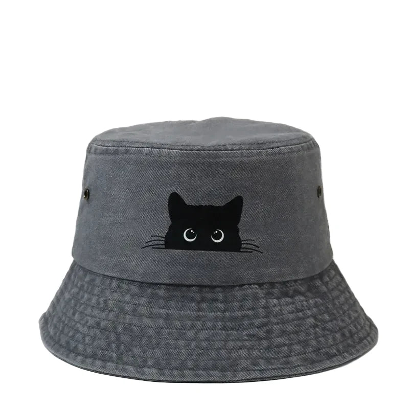 Black Cat Washed Cotton Bucket Hat