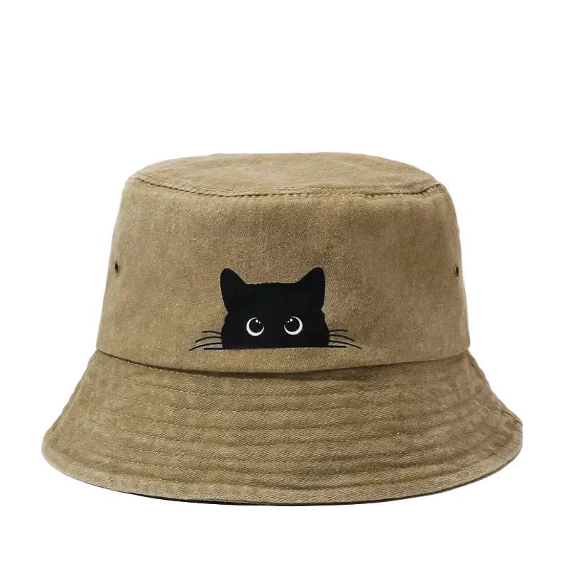 Black Cat Washed Cotton Bucket Hat