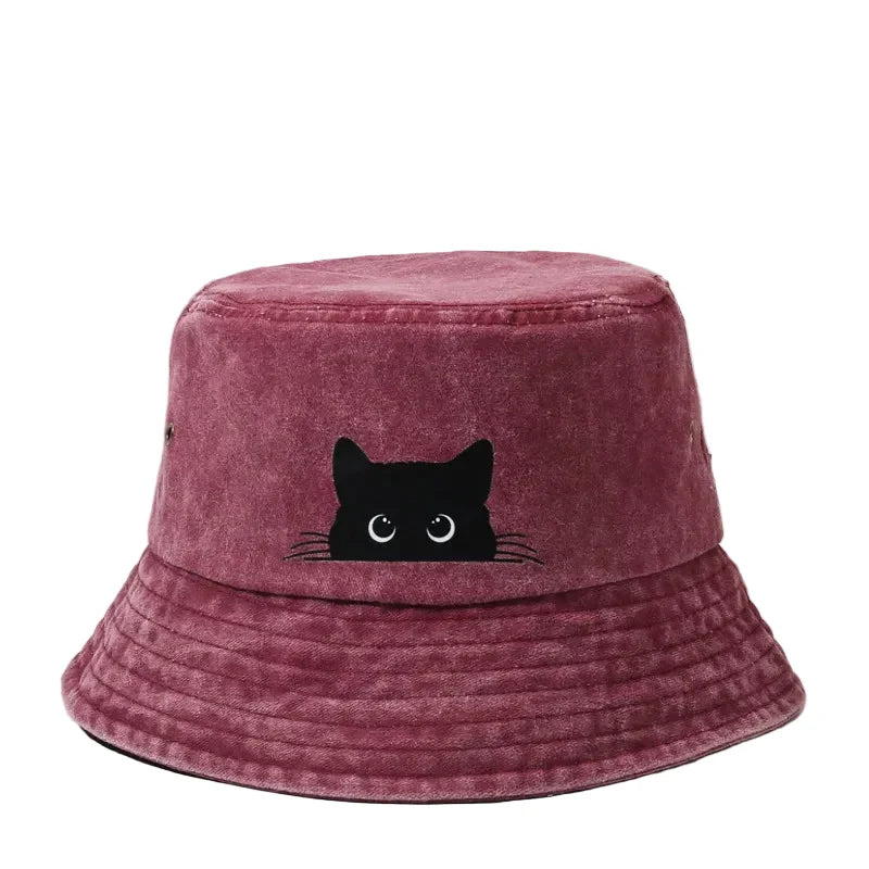 Black Cat Washed Cotton Bucket Hat